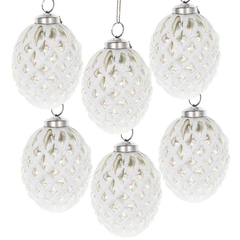 D3.8x4.2"H Christmas Ball Ornaments, Glass Decorative Hanging Ball Christmas Tree Ornaments for Holiday, Set of 6