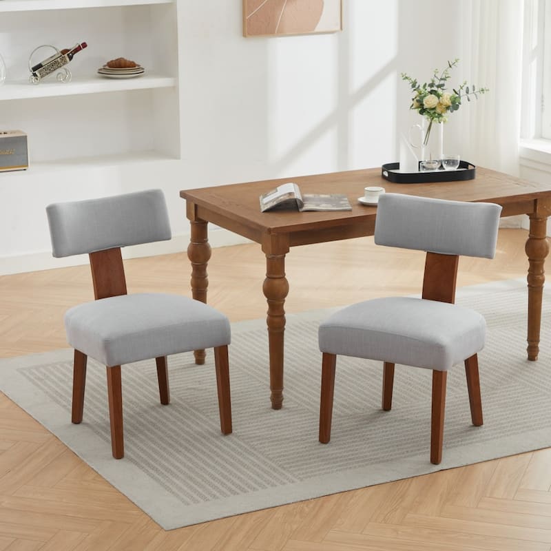 Set of 2 Upholstered Dining Chairs with Curved Backrest, Wooden Legs