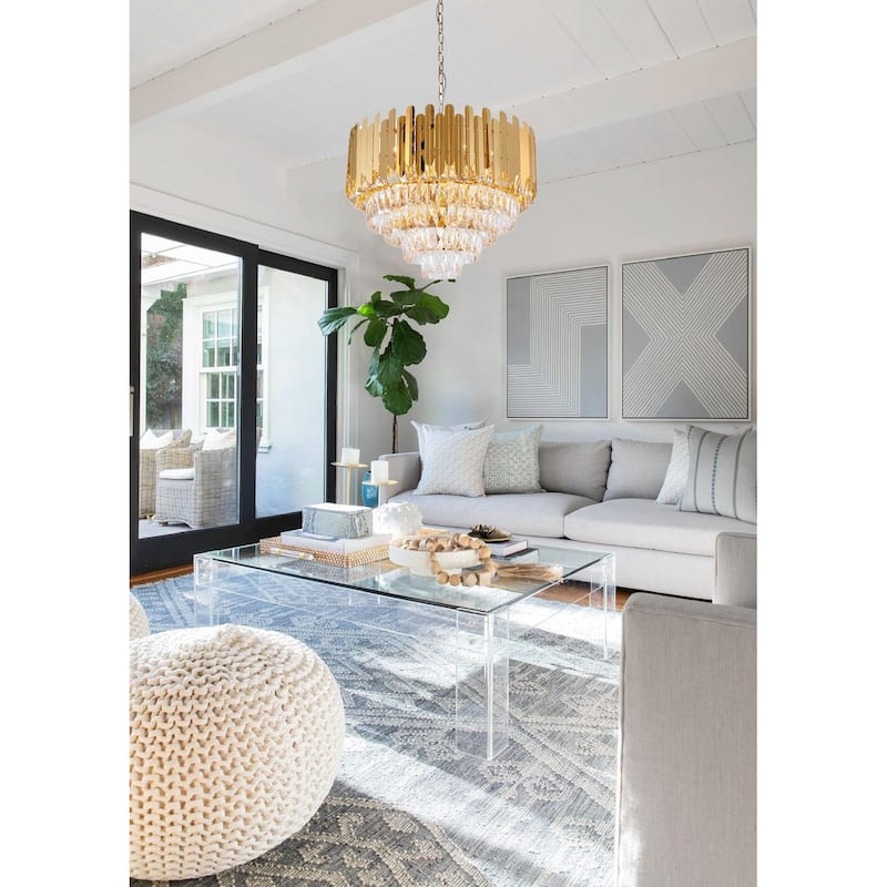 Transitional 15-Light Gold Crystal Chandelier