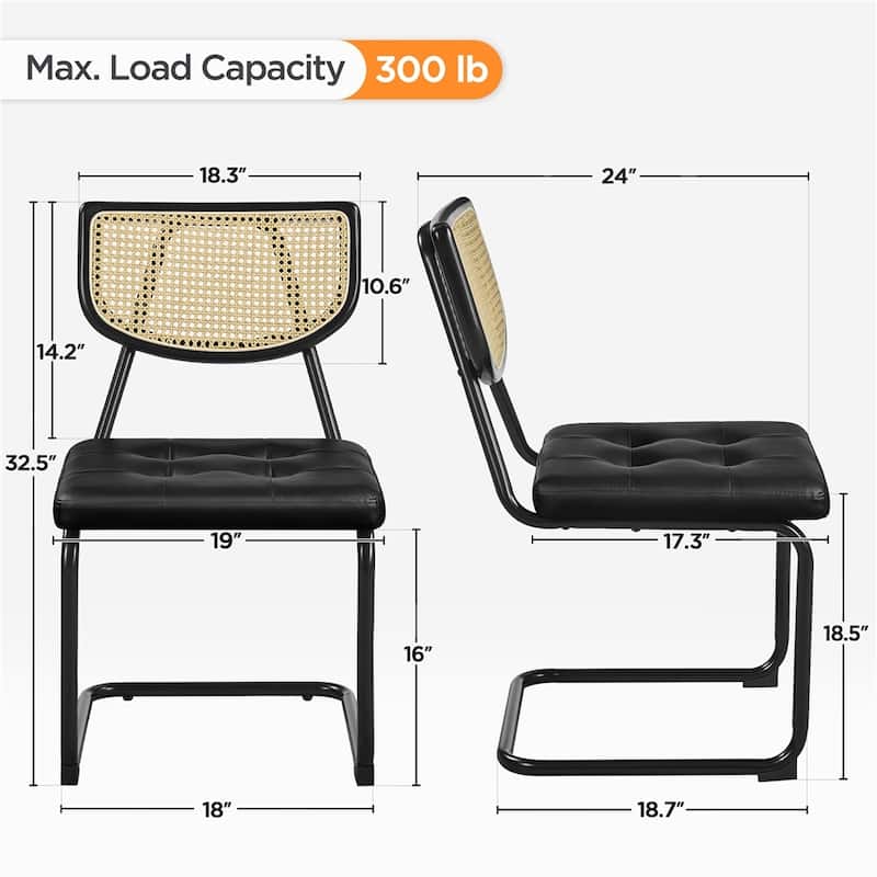 Yaheetech 2PCS Faux leather Dining Chairs Weave Kitchen Chairs With Rattan Back - N/A