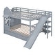 preview thumbnail 26 of 64, Full over Full Size Solid Wood Castle Style Bunk Bed with 2 Drawers 3 Shelves and Slide for Kids, Bedroom