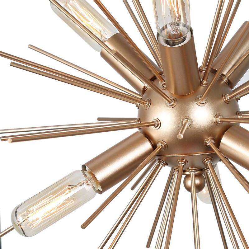 Twink Modern Black Gold 6-light Square Chandelier Starburst Pendant Light for Dining Room