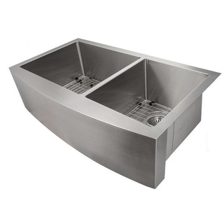ZLINE 36" Courchevel Farmhouse Apron Mount Double Bowl Scratch Resistant Stainless Steel Kitchen Sink with Bottom Grid