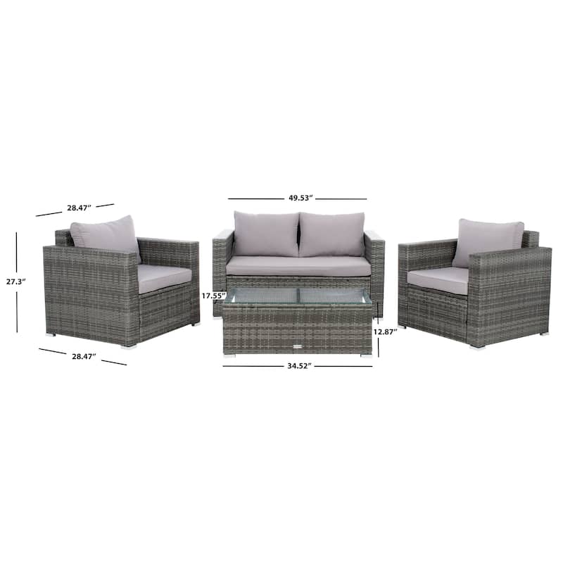 SAFAVIEH Outdoor Patio Furniture Natalee Wicker 4-Piece Conversation Set - 50W x 27D x 28H