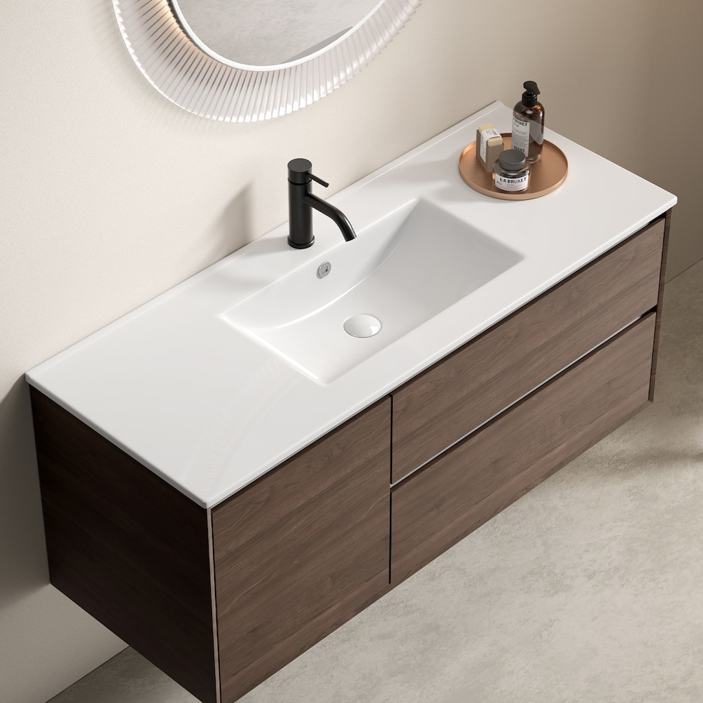 Ceramic Bathroom Sink - Thin Edge Vanity Basin, Single Bowl Countertop Porcelain Wash Basin for Bathroom