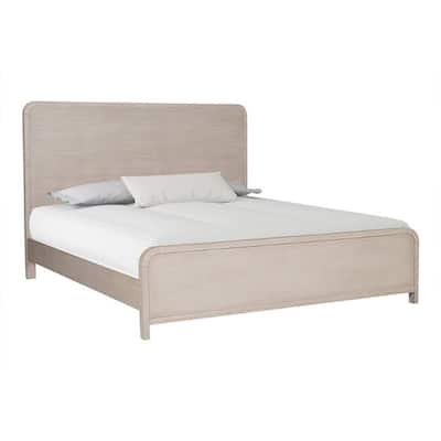 Giva Queen Bed, Rounded Edges, Natural Oak Beige, Solid Rubberwood