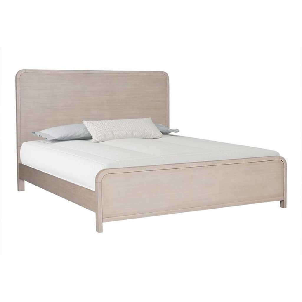 Giva Queen Bed, Rounded Edges, Natural Oak Beige, Solid Rubberwood