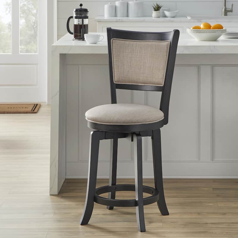 Simple Living French Country 24-inch Solid Wood Counter Height Swivel Bar Stool - Matte Black