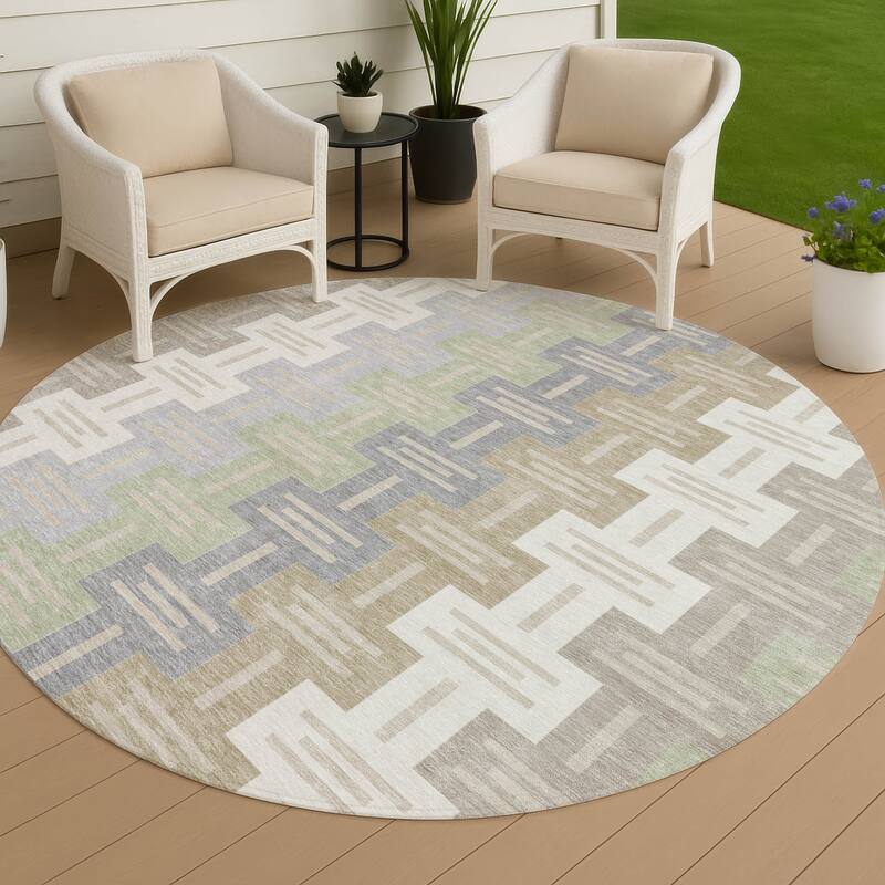 Machine Washable Indoor/ Outdoor Modern Wamego Chantille Rug - Ivory - 8' x 8'