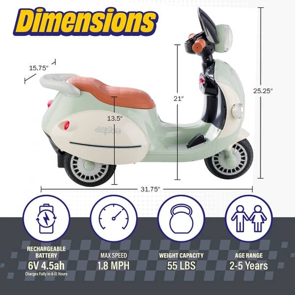 Lil Rider Green Plastic Three Wheel LED Light Electric Motorcycle