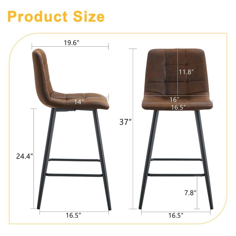 Modern PU Bar Chair 2 Pieces with Metal Legs, Checkered Design, Waterproof and Stain Resistant Suitable for Bars, Living Rooms