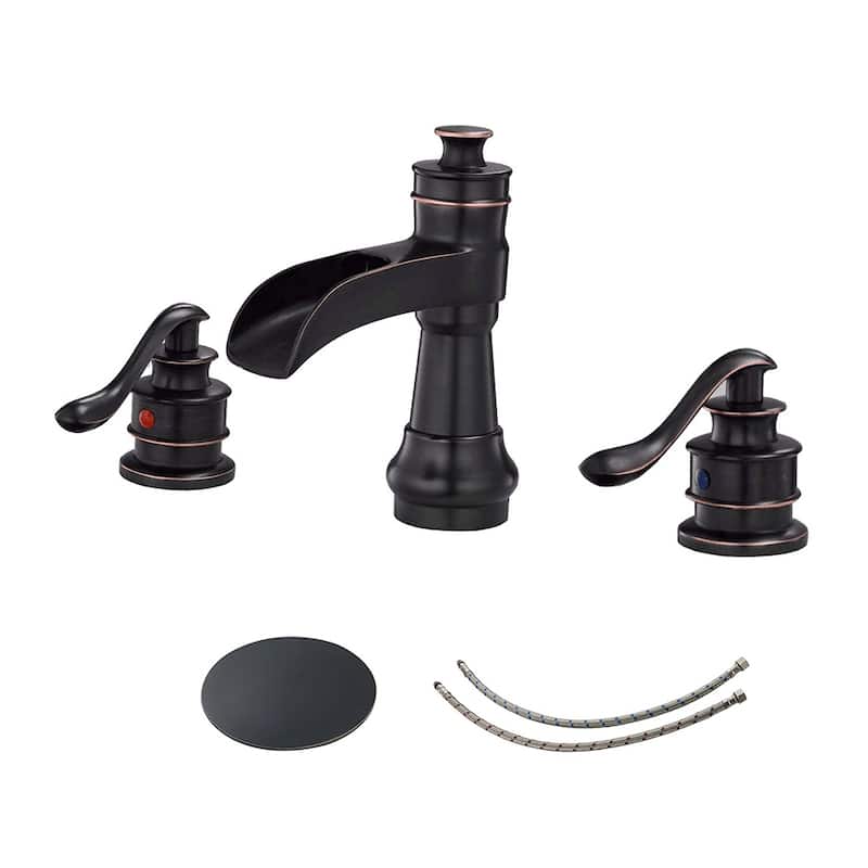 Two-handle Widespread Bathroom Sink Faucet with Drain in Oil Rubbed Bronze - 5.28*6.89