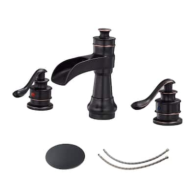 Two-handle Widespread Bathroom Sink Faucet with Drain in Oil Rubbed Bronze - 5.28*6.89
