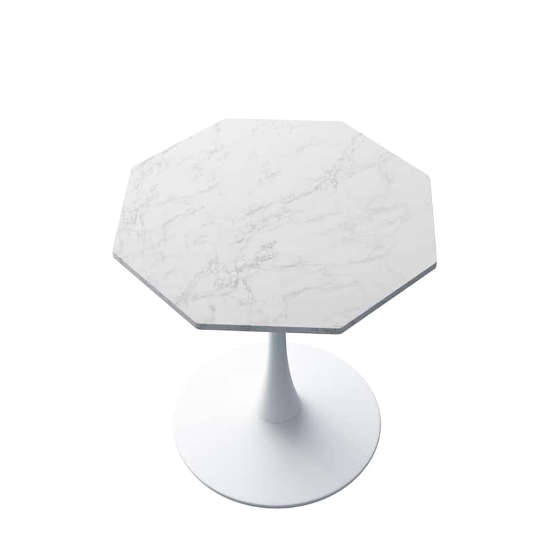31.50"Modern Octagonal Coffee Table with Printed Marble Table Top,Metal Base, for Dining Room, Kitchen, Living Room