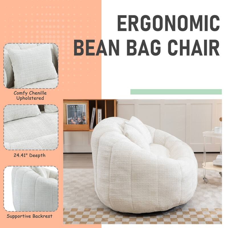 HOMEFUN Chenille Upholstered Durable Comfort Lounger High Back Bean Bag Loveseat Sofa