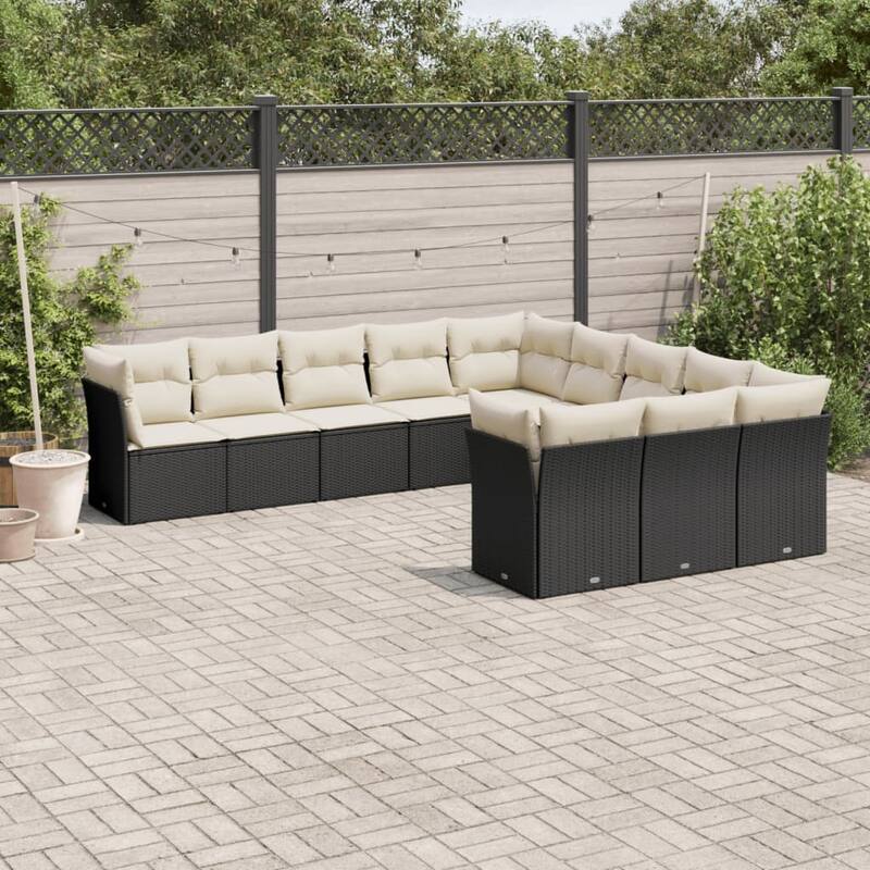 vidaXL Garden Sofa Set Black - Black and cream 11 Piece Large Set Without table