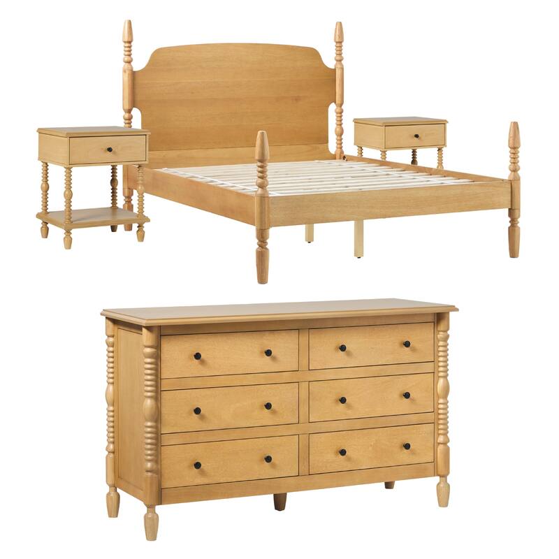 Walker Edison Queen Bed with Dresser and 1-Drawer Nightstands Bedroom Set