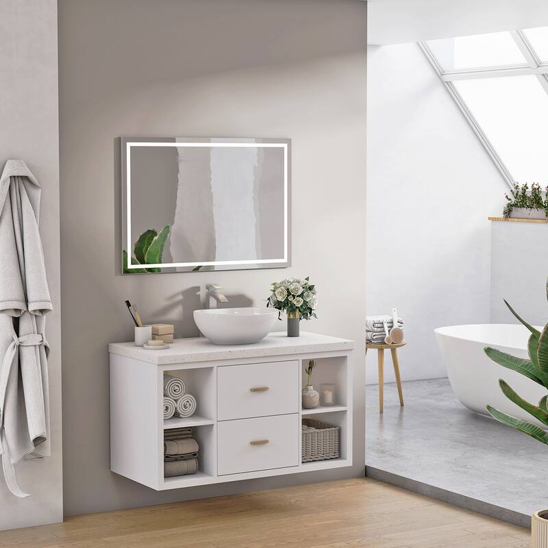 Sinber White Ceramic Countertop Bathroom Vanity Vessel Sink