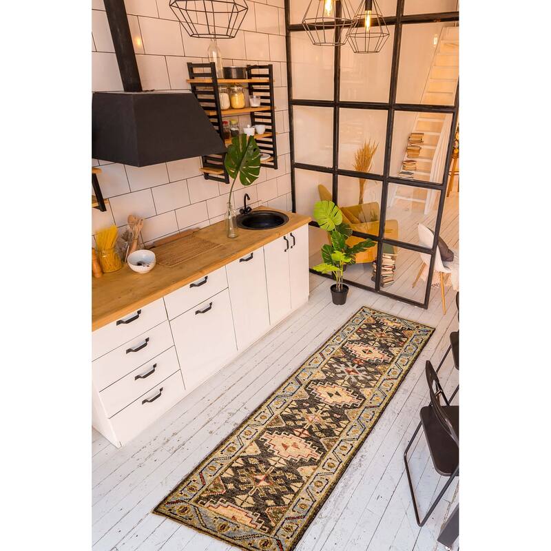 ECARPETGALLERY Hand-knotted Jules Serapi Dark Grey Wool Rug - 2'8 x 9'9