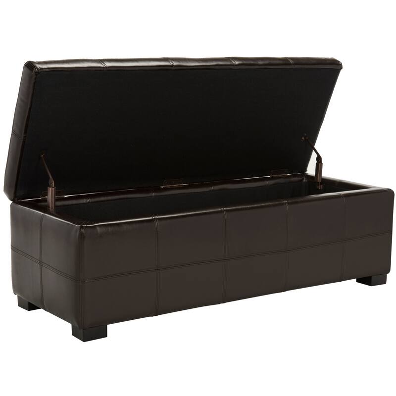 SAFAVIEH Kerrie Brown Bicast Leather/Wood Storage Bench - 46.9" x 18.3" x 16.7" - 47Wx18Dx17H