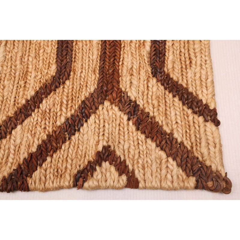 ECARPETGALLERY Braided Weave Palas Denizli Tan Hemp, Jute, Leather Rug - 5'2 x 7'6