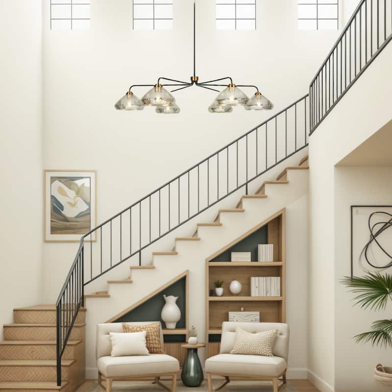 Modern Glam 6-Light Chandelier Bowl-Shape Mercury Glass Chandelier Light Fixture for Dining Room - 51.2" D × 10.2" H