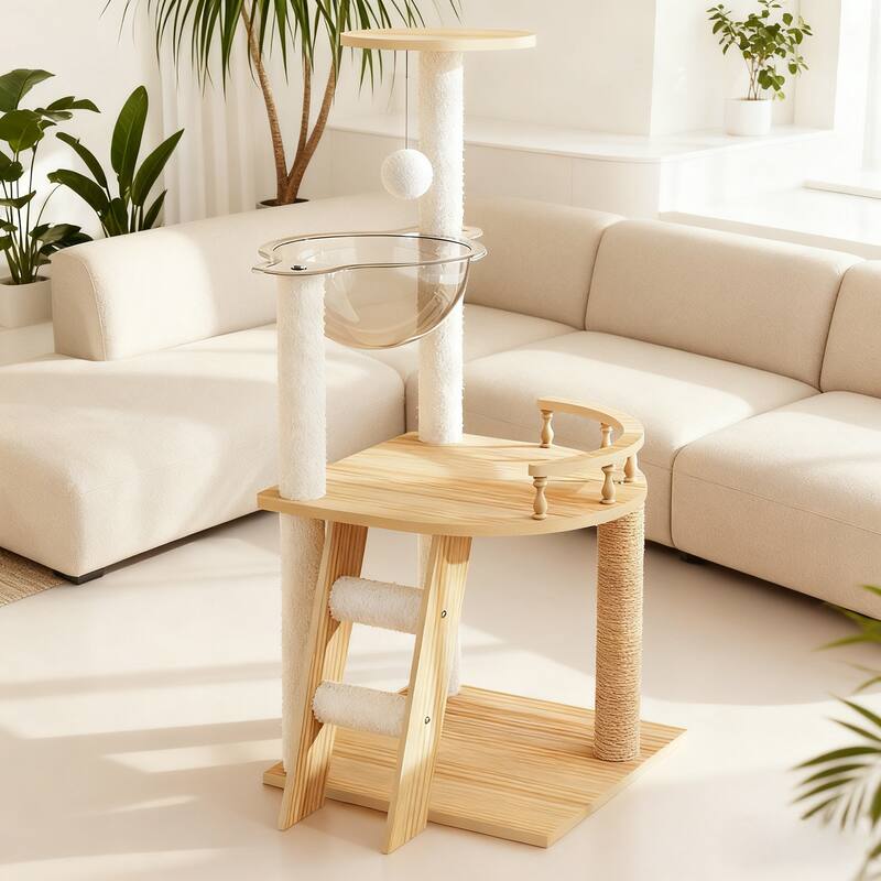 41.3" Modern Cat Tower, Wood Cat Tree Tower for Indoor Cats, Cat Treewith Sisal-Covered Scratching Posts and Top Perch