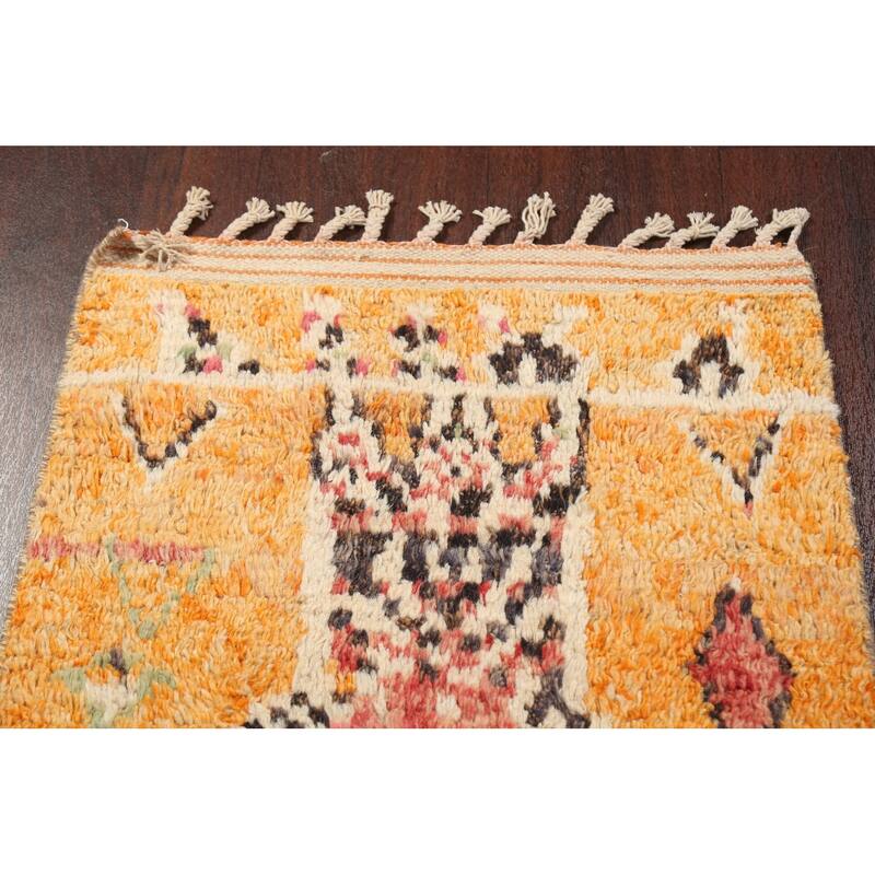 Tribal Geometric Moroccan Oriental Wool Runner Rug Hand-knotted Carpet - 2'6" x 12'7"