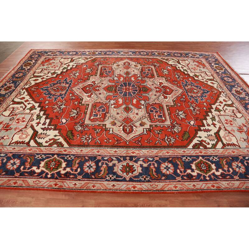 Hand Knotted Oriental 100% Wool Carpet Traditional Medallion Oranges & Rust Heriz (serapi) Area Rug - 11' 10'' X 9' 0''