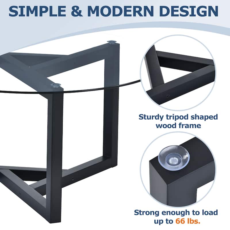 Roomfitters Round Glass Coffee Table with Tempered Glass Top, Modern Cocktail Center Table with Sturdy Wood Base for Living Room
