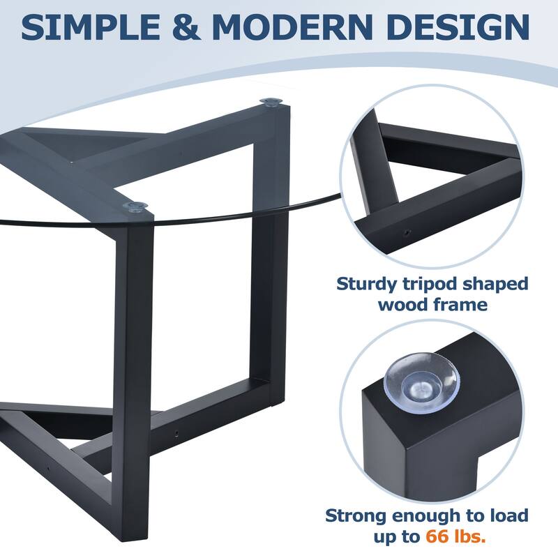Round Glass Coffee Table with Tempered Glass Top and Wood Base - 35.43" W × 35.43" D × 17.72" H