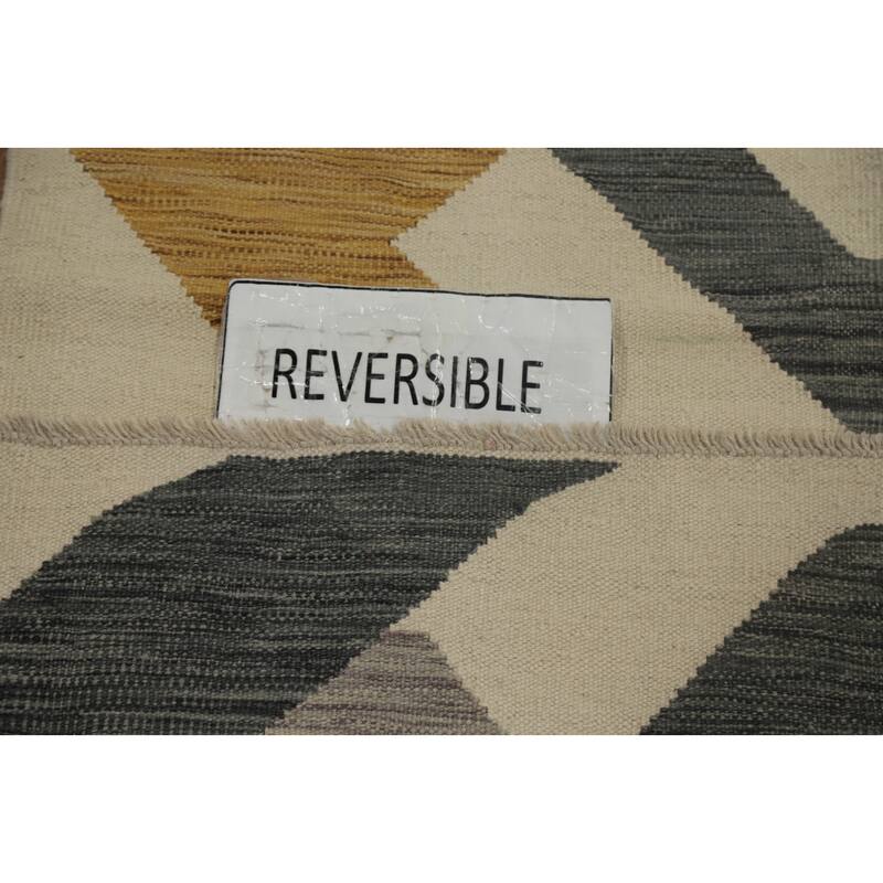 Hand Woven Oriental 100% Wool Carpet Southwestern Modern Beige & Ivories Kilim Runner Rug - 5' 10'' X 2' 0''