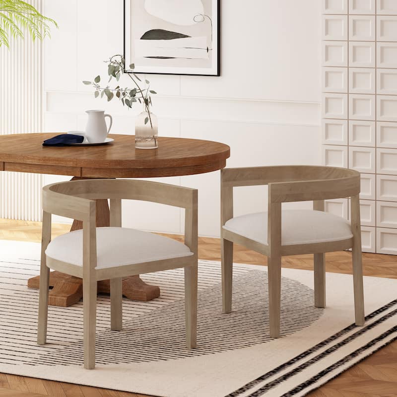 Ladieu Fabric and Wood Tub Dining Chairs （Set of 2）by Christopher Knight Home - Almond+Boucle