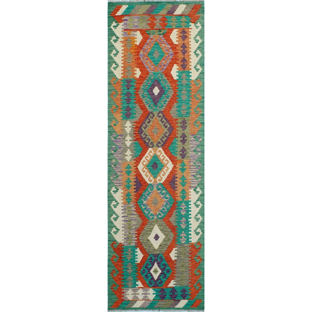 Flatweave Walton Red/Green Runner - 2'10" x 9'3"