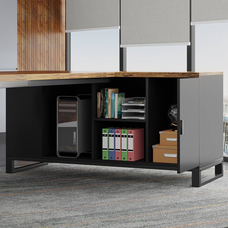70.8-Inch L Shaped Executive Computer Desk with Storage Cabinet and Shelf