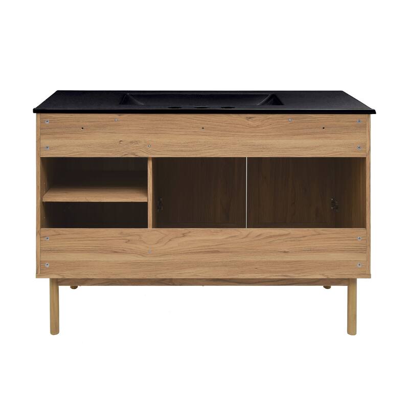 Classe 48 In. Brown Oak Bathroom Vanity With Black, 3-Hole Ceramic Sink Top
