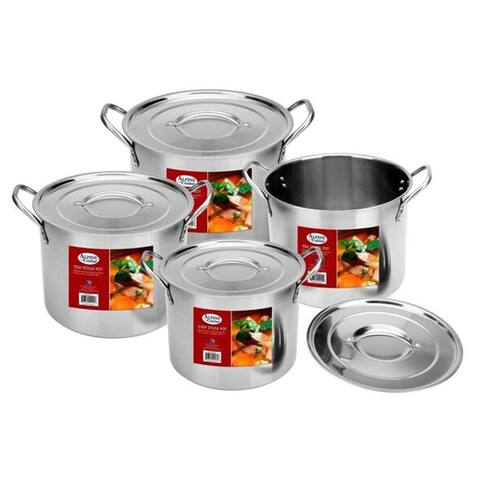 Alpine Cuisine Stainless Steel Stock Pot with Lid & Handles, 8-Piece Set, Silver