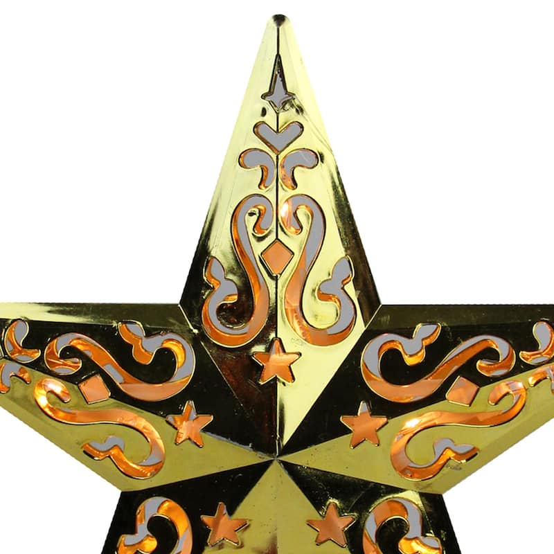 8.5" Gold and White Star Design Christmas Tree Topper - Clear Lights