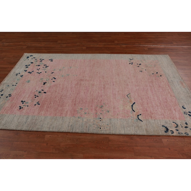 Hand Knotted Oriental 100% Wool Carpet Traditional Floral Pink Art Deco Area Rug - 7' 3'' X 4' 10''