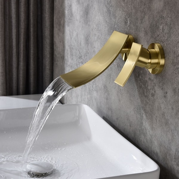 slide 2 of 15, Modern Wall-Mounted Waterfall Bathroom Faucet with Wide Arc Spout