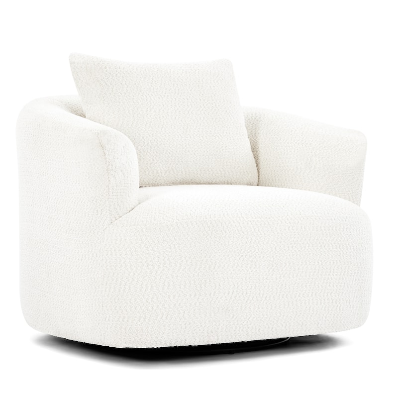 Upholstered Swivel Sofa Chair, Barrel Accent Chair for Office with Throw Pillow, Living Room Sofa Chair with Swivel Base