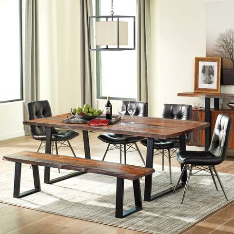 Live Edge Wood and Metal Dining Set with Tufted Leatherette Chairs