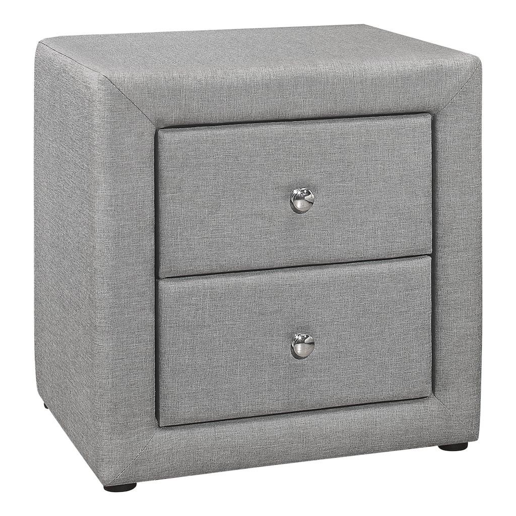 Transitional Grey Linen Look Upholstered Nightstand with Chrome Knob