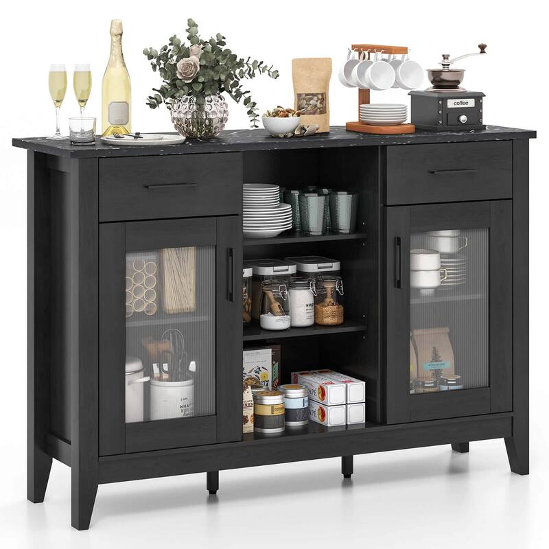 Costway Sideboard Buffet Cabinet with 2 Drawers 2 Doors 3 Open - See Details - Black