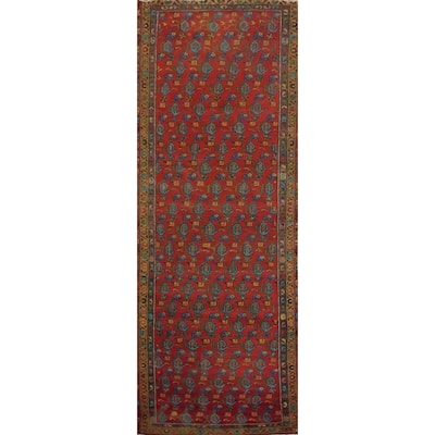 Hand Knotted Oriental 100% Wool Carpet Traditional All-Over Red Tabriz Runner Rug - 10' 2'' X 3' 3''