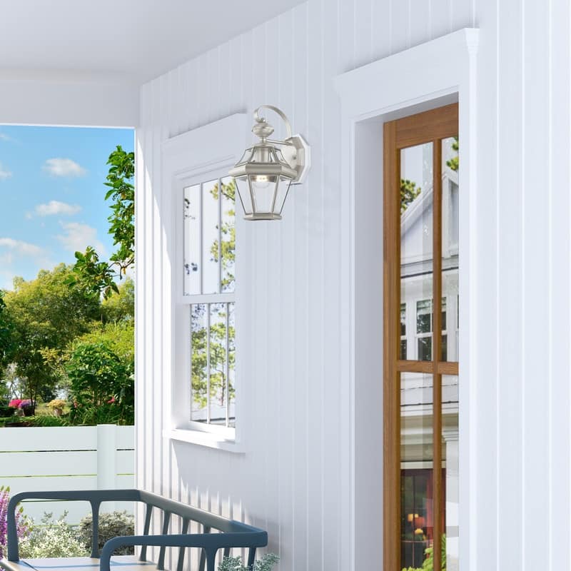 Livex Lighting 1-light Brushed Nickel Outdoor Wall Lantern, 2161-91 - 8.5" W x 14" H x 8" Ext.