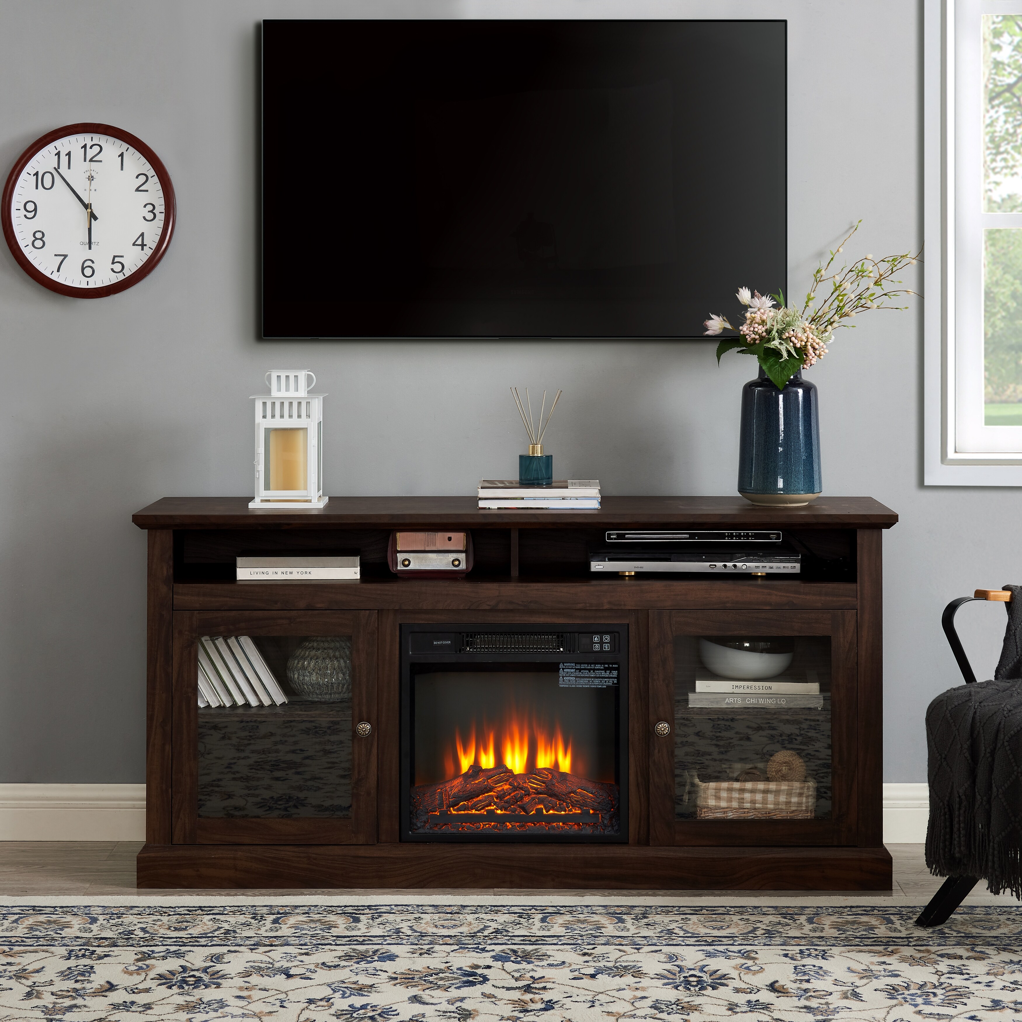 Fireplace TV Stand Wood Entertainment Center with a 18 Electric Fireplace  Insert, TV Console Storage Cabinet for TVs Up to 60 - On Sale - Bed Bath u0026  Beyond - 38283939