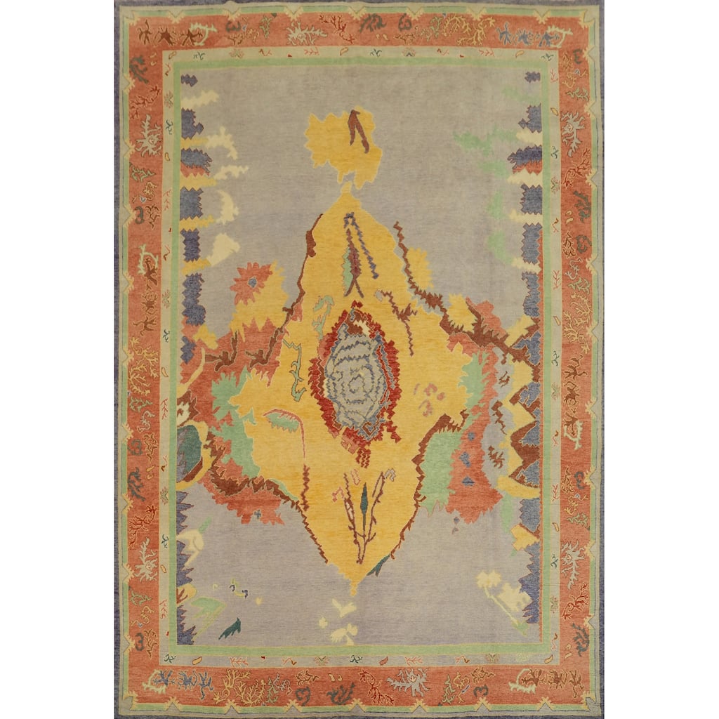 Vegetable Dye Wool Oushak Turkish Area Rug, Geometric Carpet - 12' 8'' X 10' 1''