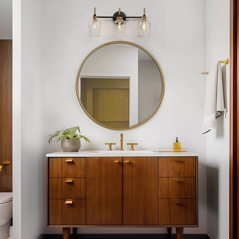 Modern 3-Light Black Gold Bathroom Vanity Light Linear Glass Wall Sconces