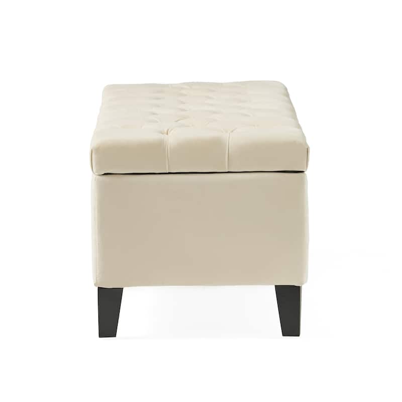 Tufted Storage Bench with Wooden Legs for Bedroom, Entryway